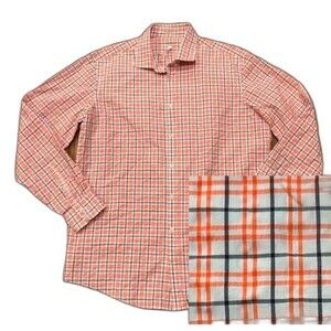 Massimo Alba Dress Shirt Men’s XL Plaid Orange Navy White Cotton Italy